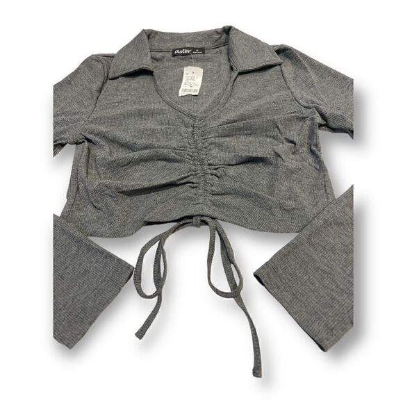 Aster Women’s Cropped Gray Top Polo Tee Size Small  NWT - Picture 3 of 6